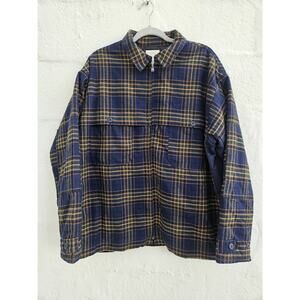 Unknwn Mens Shacket Large Blue Plaid Flannel Quilted Ojai Heavy Zip Shirt Jacket
